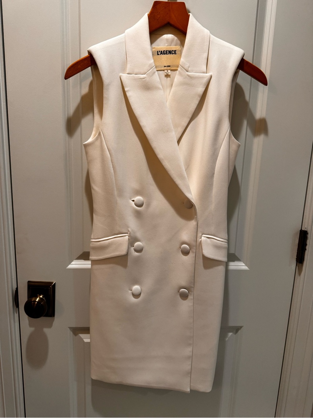 L'AGENCE Sleeveless Double-Breasted Blazer Dress - Ivory/Cream